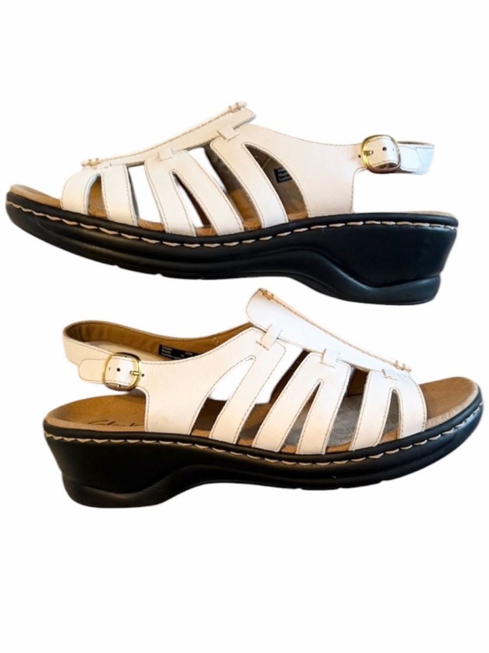 Clarks Lexi Marigold White Leather Ankle Comfort Bendables Sandals. Size 10W